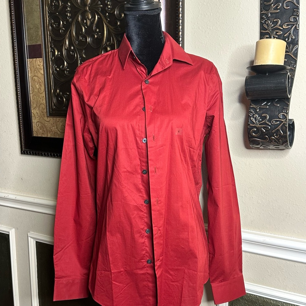 Express Red Stretch Modern Tech 1MX Dress Shirt